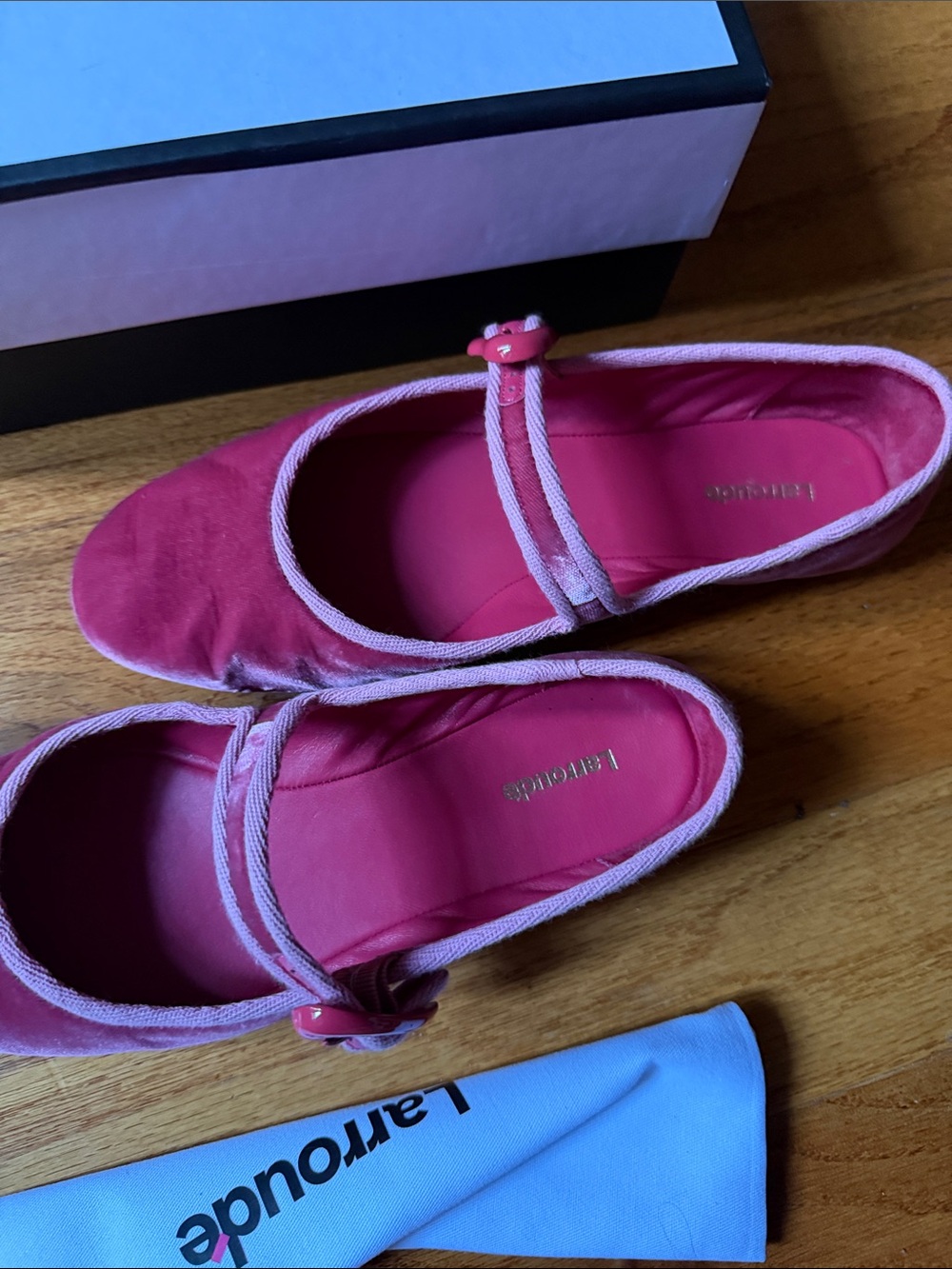 Larroude Rose Pink Suede Mary Jane Flats - Picture 3 of 5